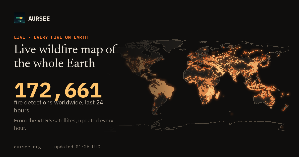 Live wildfire map: every fire on Earth, updated every hour · Aursee